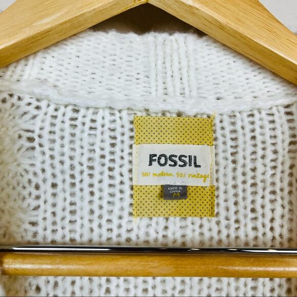 FOSSIL Ivory Knit Pocket Classic Cardigan Juniors MEDIUM Sweater Woolblend - Picture 2 of 7